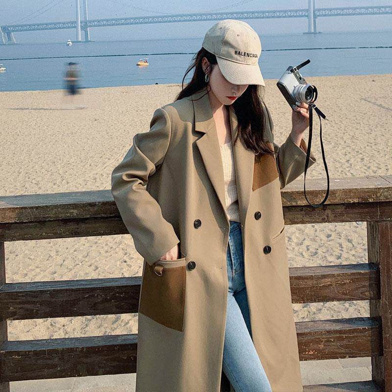 大码胖mm西装风衣外套女中长款2025春秋新款过膝西服大衣200斤