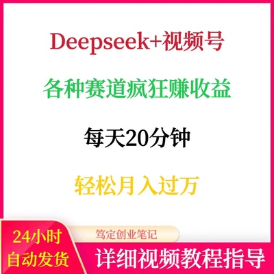 Deepseek+视频号轻松月入过万手机网络在家搬砖副业创业赚钱项目