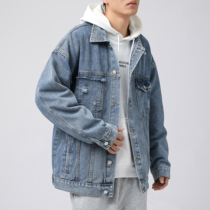 春季新款男士牛仔外套寬鬆日系水洗復古牛仔衣