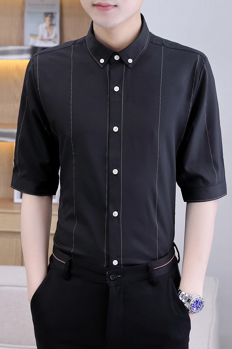 大量备货商务条纹七分袖休闲衬衫潮流宽松衬衣男6603-P35,男装衬衫,星座301D(原星座1004-8）
