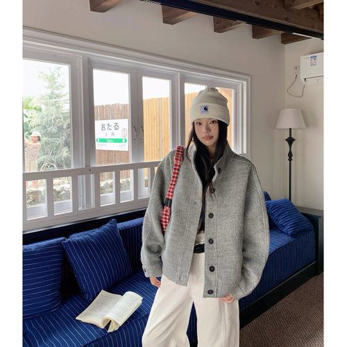 灰色短款休闲外套女2026新款早秋季小个子韩系夹克宽松棒球服上衣