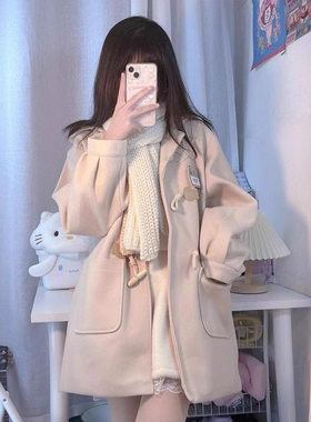 毛呢外套女2026秋冬新款简约日系牛角扣小个子高级感夹棉呢子大衣