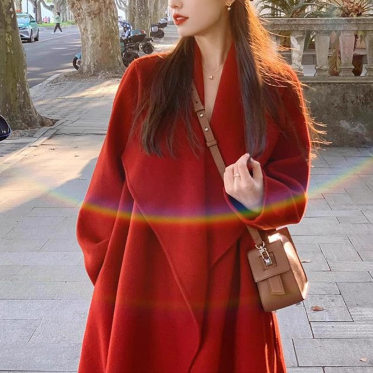 双面呢大衣女2025秋冬季新款韩版高级感圣诞红色中长款羊毛呢外套
