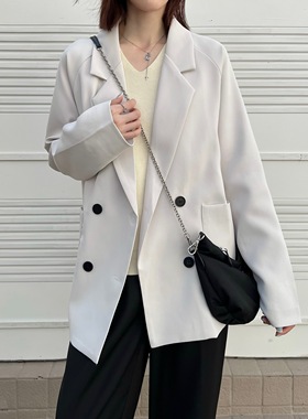年初秋季休闲西装套装女白色新款阔版小个子设计感外套H