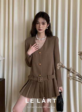 小香风白色百褶西装连衣裙春季款女身裙新款夏高级感气质