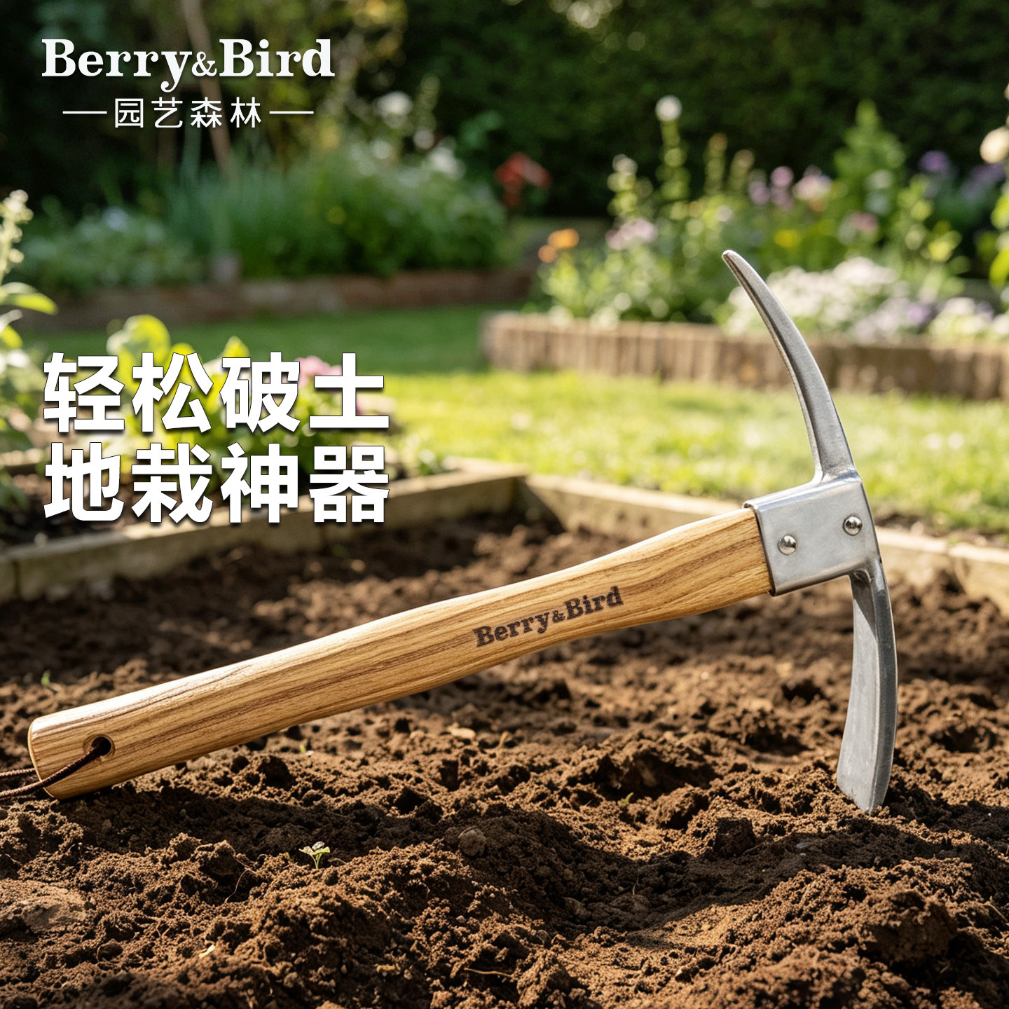 Berry&Bird园艺森林鹤嘴锄头挖掘翻地松土工具神器不锈钢十字洋镐
