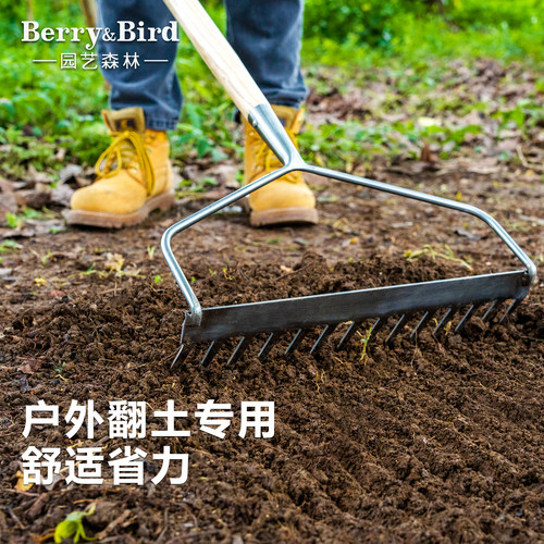 Berry&Bird园艺森林不锈钢松土耙户外花园翻土松地搂草种花工具