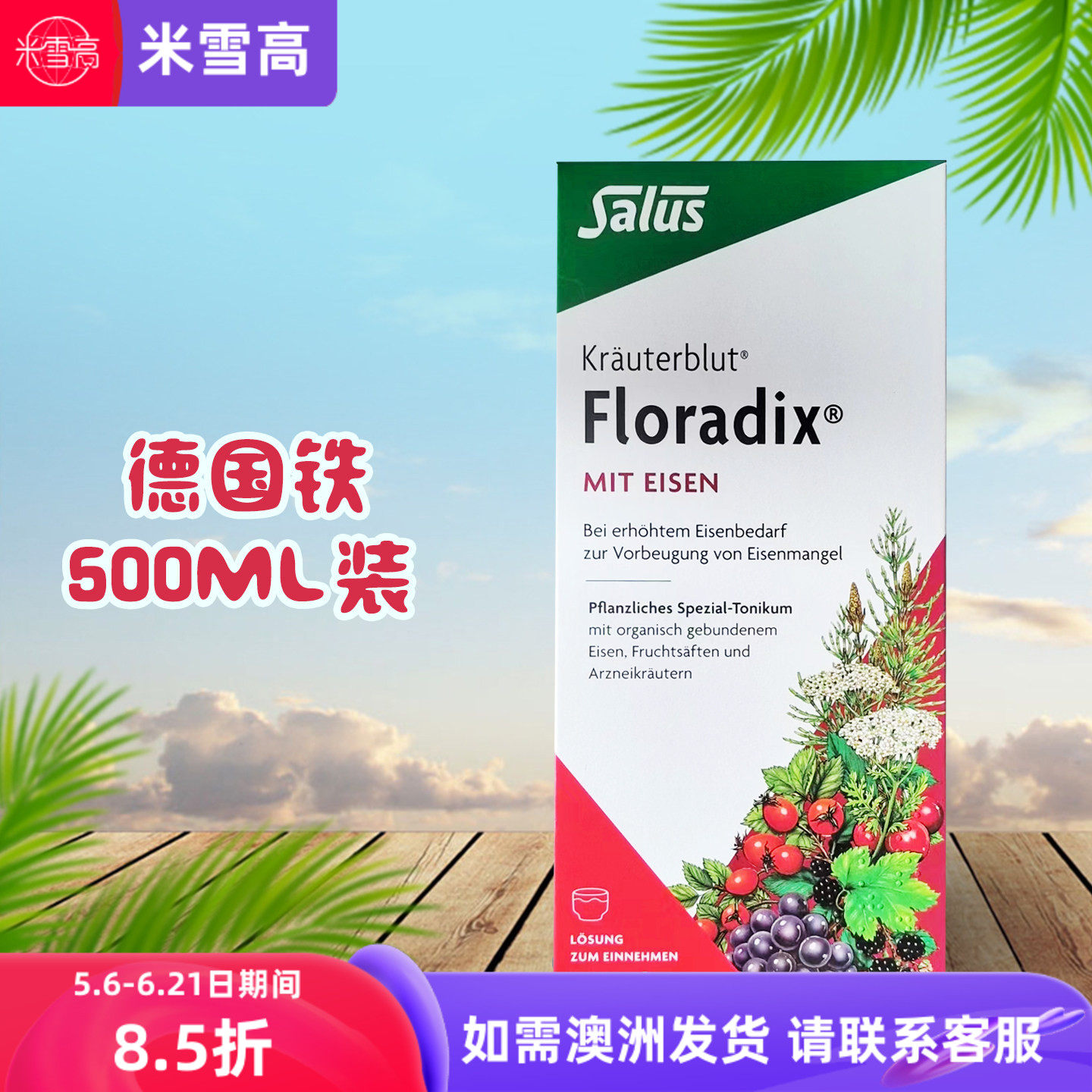 Floradix德国 铁源 铁元儿童成人铁口服液500ml 米雪高
