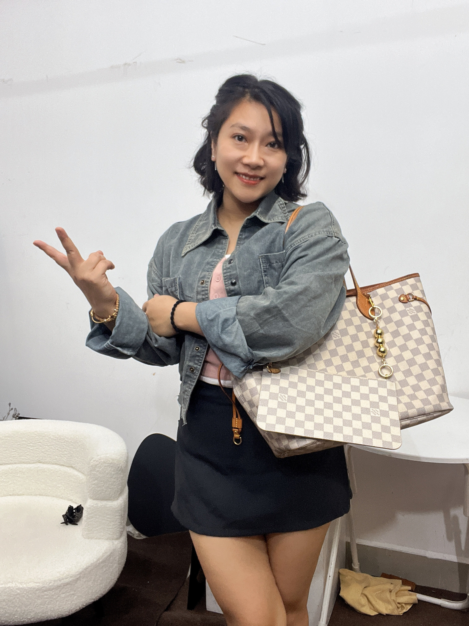 【中古大美】lv 棋盘格中号购物袋子母包
