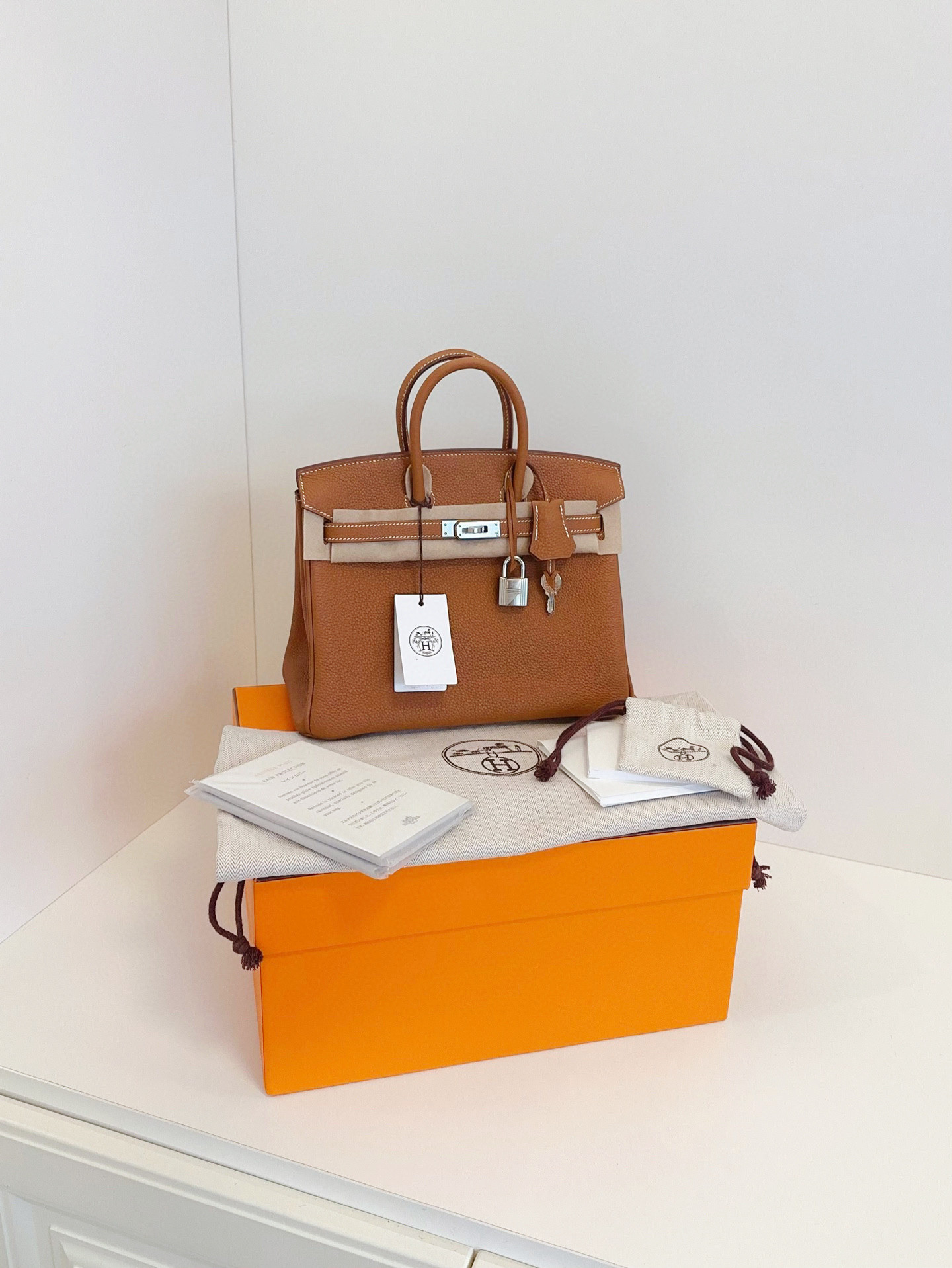 【现货】爱马仕birkin25 铂金包 金棕银扣 膜在 togo皮 Y刻