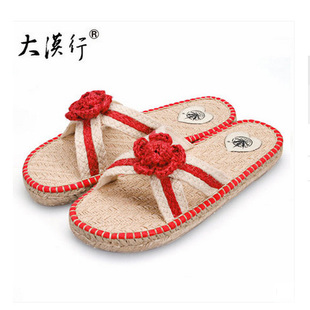 大漠行女士拖鞋青年休闲吸汗凉拖平底舒适麻鞋草鞋手工编织甘谷