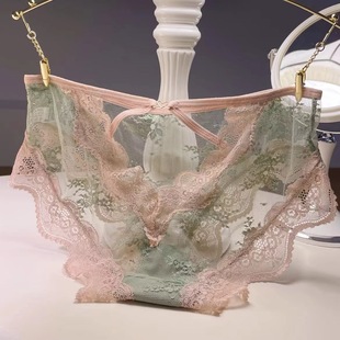 gooogood 女士网纱透明火辣 underwear纯欲性感蕾丝交叉镂空内裤