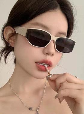 白色框墨镜女款高级感曲面屏猫眼防紫外线方圆脸凹造型太阳镜复古