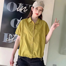 2025新款女装休闲上衣衬衫宽松短袖常规纯色小衫T恤小个子显高潮