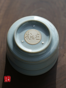 汝州原产地大观汝瓷功夫茶具天青全手拉胚竹节杯一级品朱法喜作品