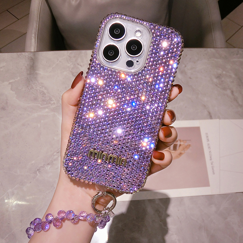 三星S30奢华带钻手机壳note10+全包防摔女款S24ultra高档紫水晶A55软边s9plus适用S23FE保护套s21挂链S22镶钻