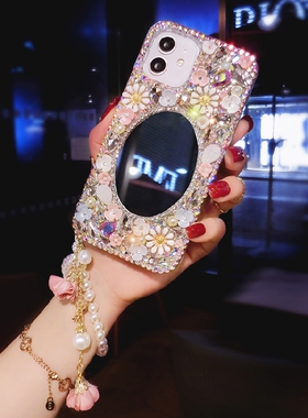 华为Mate80满钻手机壳奢华清新Pura70Pro+带钻P60保护套nova15防摔14适用荣耀500补妆镜子400网红女款13链12