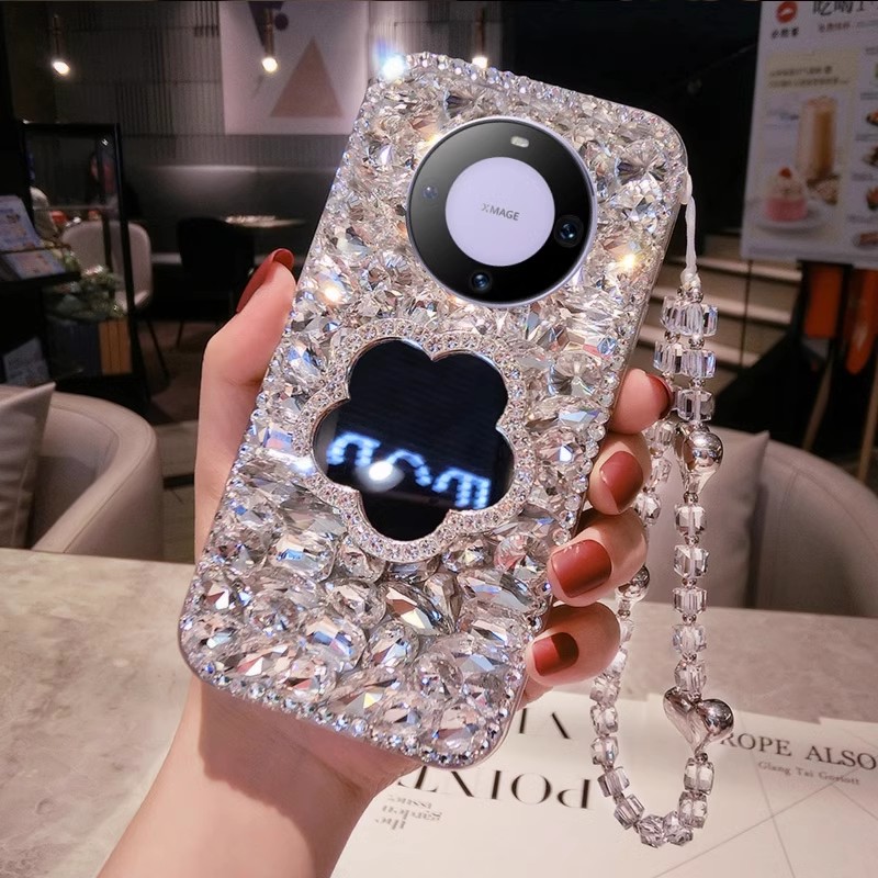 华为Mate60满钻手机壳带镜子