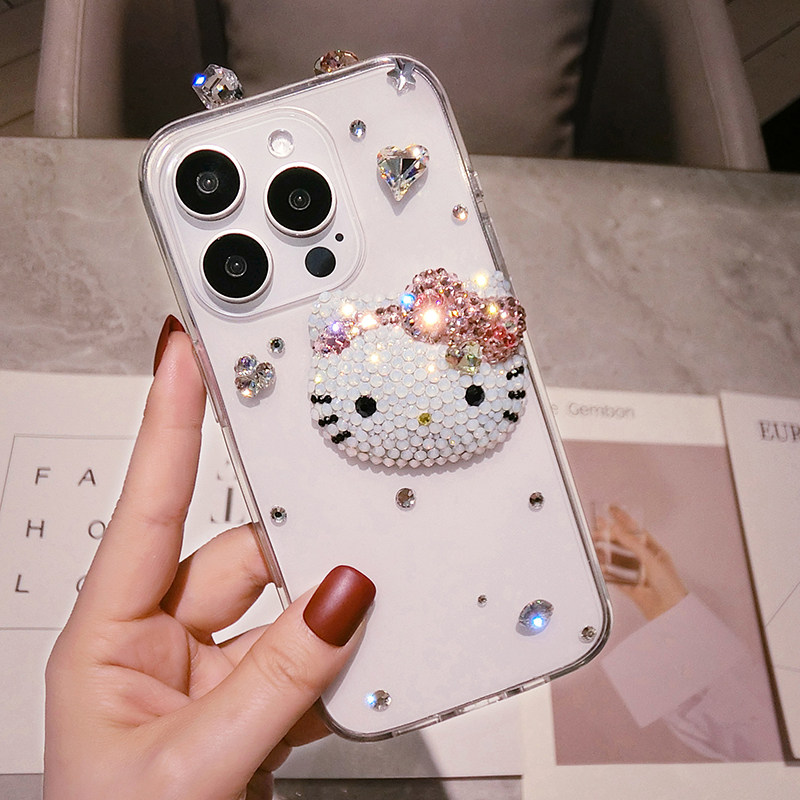 苹果16ProMax卡通镶钻手机壳iPhone15plus可爱helloKitty保护套13mini女款12全包14软XS适用7带钻石8高端XR潮