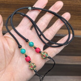 天珠挂绳横穿专用绳藏式项链绳男女锁骨链挂脖蜜蜡松石玉吊坠绳子