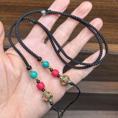 天珠挂绳横穿专用绳藏式项链绳男女锁骨链挂脖蜜蜡松石玉吊坠绳子