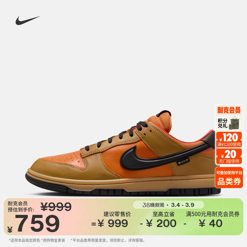 耐克男子防水平底运动鞋春季胶底NIKE DUNK LOW GORE-TEX HQ2053