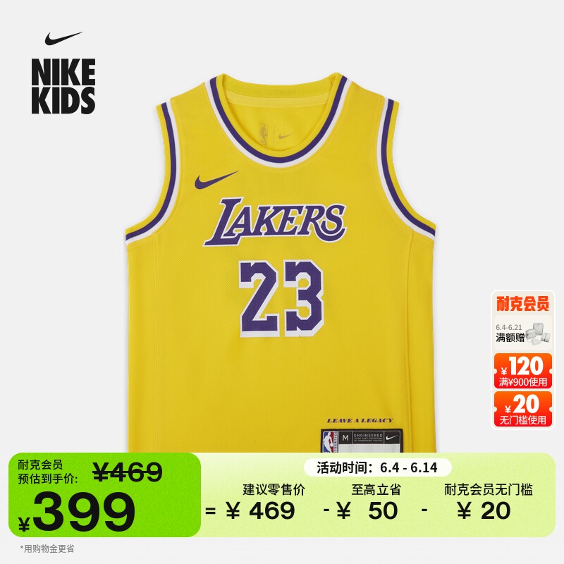 耐克洛杉矶湖人队詹姆斯幼童球衣男童NIKE NBA HF7716