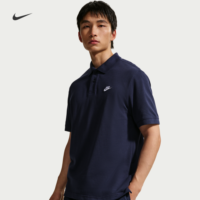 耐克男子短袖POLOS纯棉半袖休闲叠搭刺绣翻领T恤NIKE CLUB FN3895