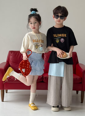 童T恤2025夏季男女童韩版字母卡通印花短袖儿童圆领休闲宽松上衣