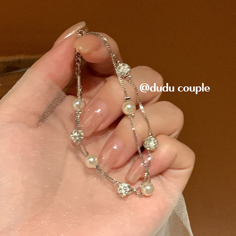 嘟嘟夫妇双层叠戴珍珠手链女2026新款高级感小众设计超闪镶钻手饰