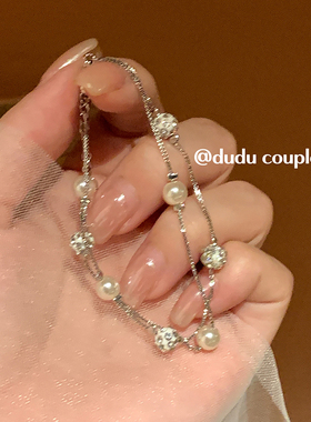 双层叠戴珍珠手链小众设计感手饰