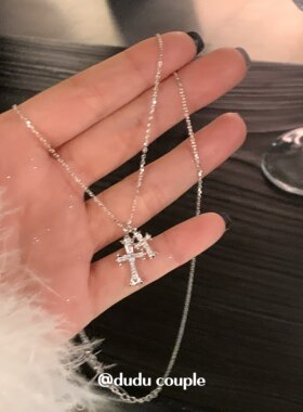 S925纯银双十字项链小众锁骨链女
