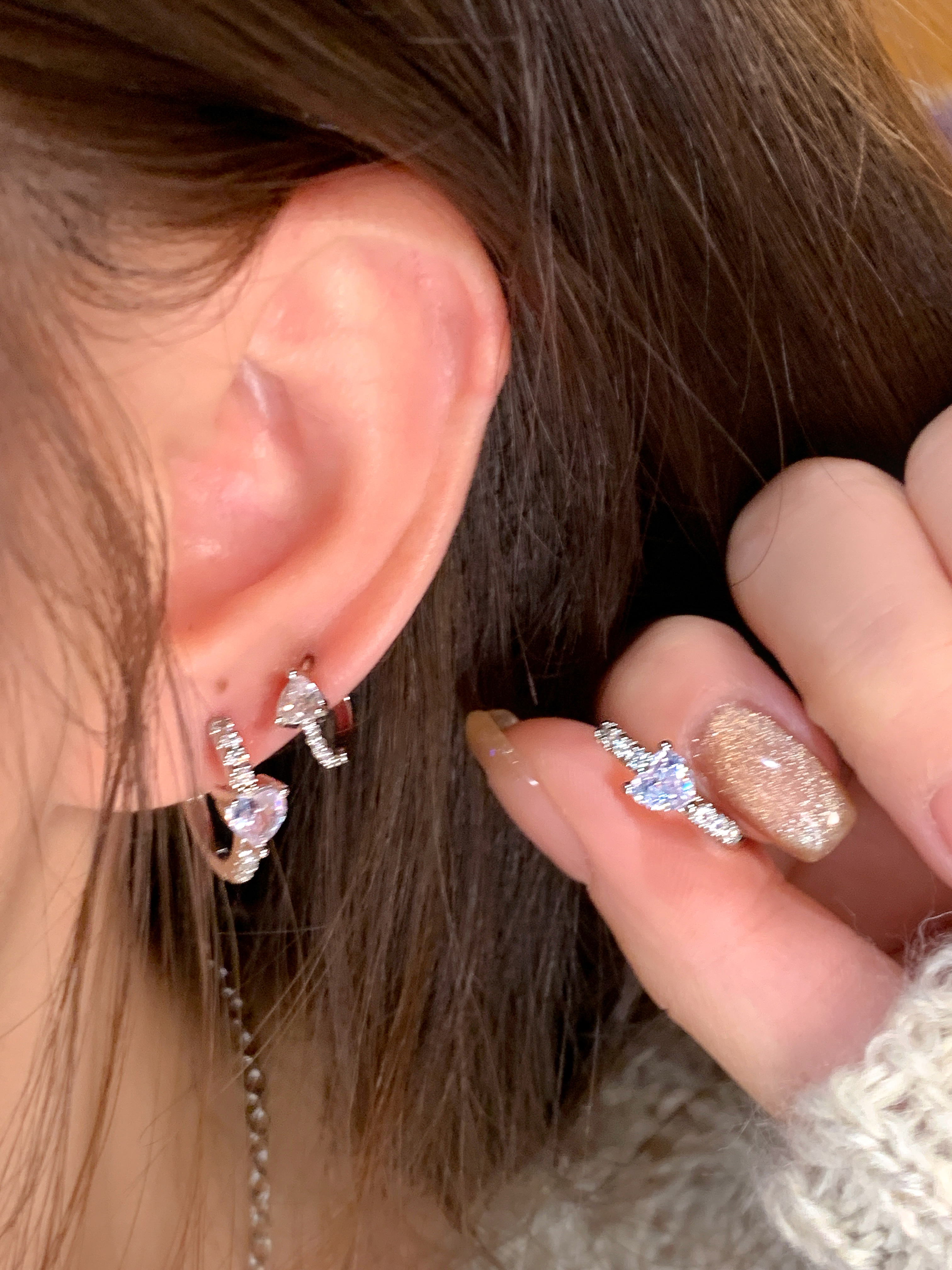 嘟嘟夫妇爱心耳环超闪锆石耳钉女