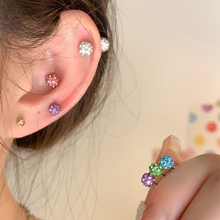 嘟嘟夫妇s925纯银耳钉女养耳洞免摘耳骨钉高级感拧螺丝钛钢耳蜗钉