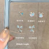 嘟嘟夫妇蓝色贝壳海星耳钉钛钢养耳洞耳蜗钉平底睡觉免摘耳骨钉女