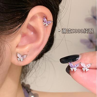 S999纯银蝴蝶耳钉养耳洞精致小巧