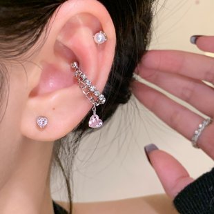 嘟嘟夫妇医用钛钢耳钉女小众设计感双层链条耳蜗钉独特绝美耳骨钉