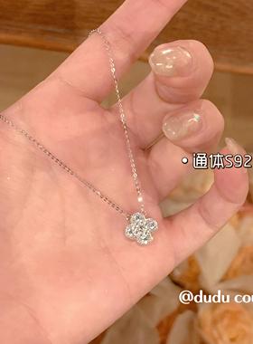 通体S925纯银四叶草项链锁骨链女