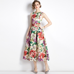 RM5410#无袖高腰连衣裙立体剪裁收腰A字裙