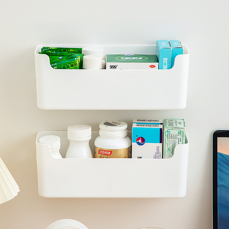 环保PP材质壁挂药品收纳盒免打孔墙上双层分类药箱家用储物置物架