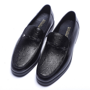 正品 金利来男鞋 2024秋季 新款 男 高端鸵鸟皮袋鼠皮套脚商务休闲皮鞋