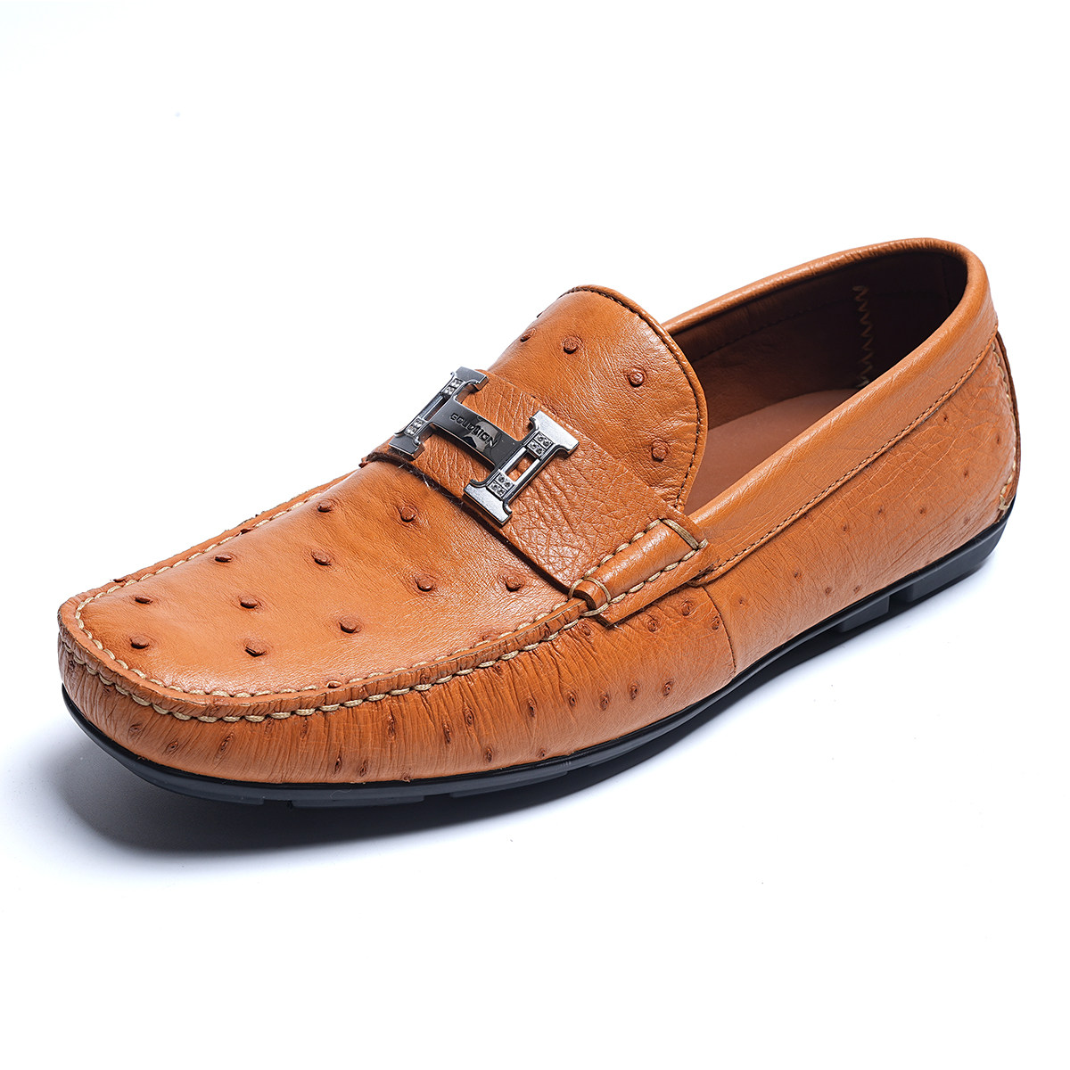 金利来男鞋2025夏季新款专柜高端鸵鸟皮薄款商务休闲皮鞋男豆豆鞋