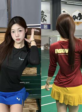 2025韩国春夏新品BGOVS羽毛球服男女同款休闲速干轻薄T恤运动长袖