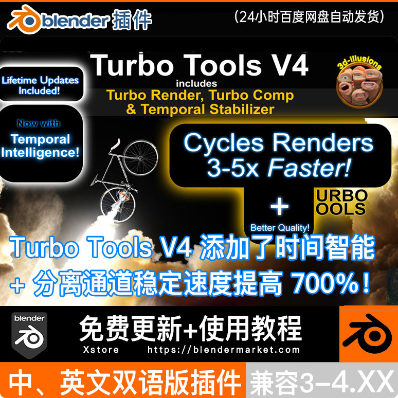 Blender插件Turbo Tools 4.16独立通道渲染加速960倍降噪提高40倍