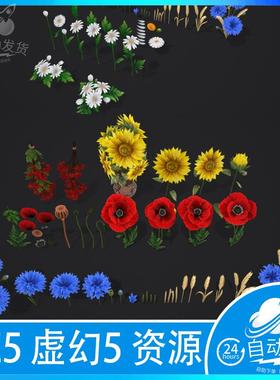 UE5 风格化野花向日葵花草 Stylized Handpainted Wildflowers