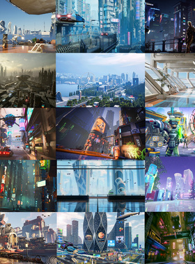 65套UE5虚幻5科幻赛博朋克城市全息未来元宇宙科技建筑场景大合集