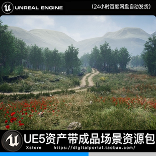 ue5 虚幻5 草地草原写实森林小溪山脉环境Meadow Environment Set