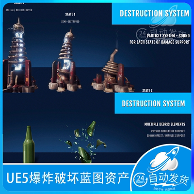 UE5 虚幻5破碎Destruction System 破坏毁坏击碎爆炸物理蓝图资产