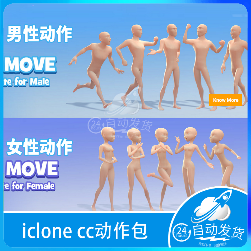 iclone 7 8 character creator卡通日常步行动作动画情绪男性女性