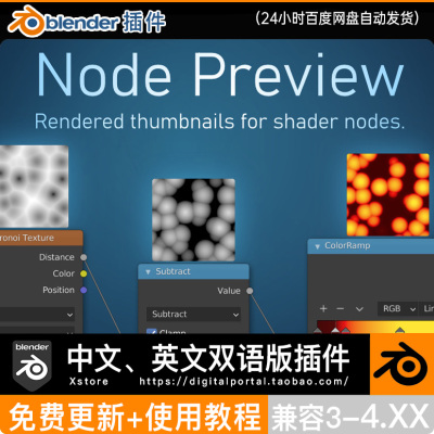 blender 4插件Node Preview 1.20节点缩略图可视化预览查看着色器